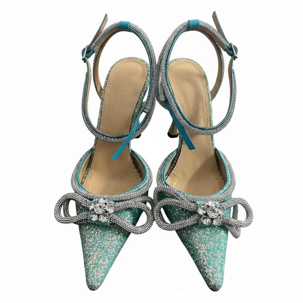 MACH & MACH Turquoise and Silver Glitter Heels - Picture 2 of 6